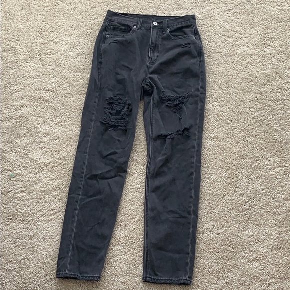 American Eagle Outfitters Denim - Black, ripped mom jeans